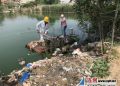 辛高圩社区清理河道助力文明创建